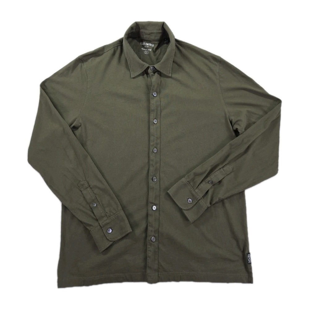 Todd Snyder Premium Jersey Shirt Mens Large‎ Green Button Up Long Sleeve